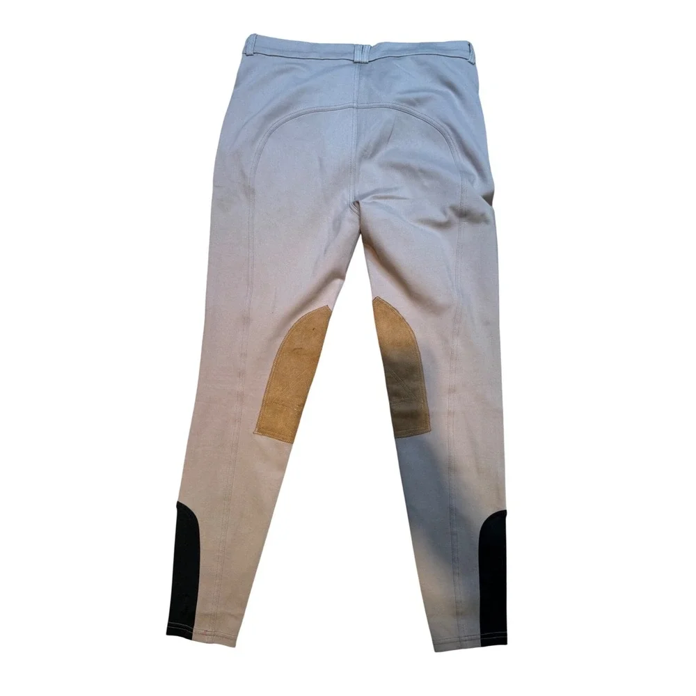 Kids Equestrian Riding‎ Breeches Pants Tan Beige Suede Knee Patches Black Cuffs